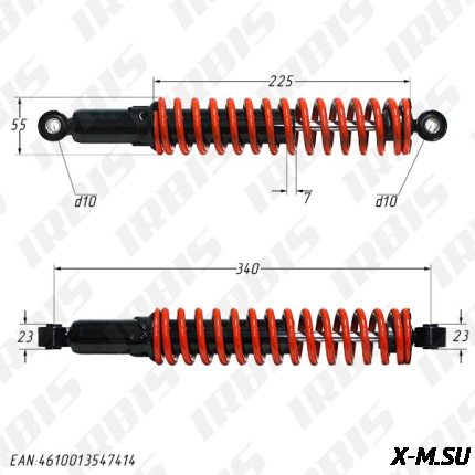 Амортизатор задний (L-340mm,D-10mm,d-10mm) KA-800 (регулир.) KIYOSHI