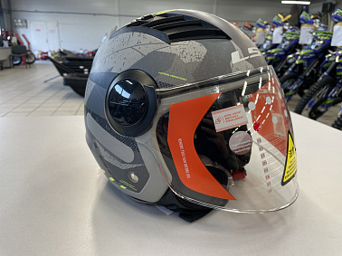 Шлем открытый с визором HETOSHI XD1-260 цв. Серый с черно-зелеными вставками р. L